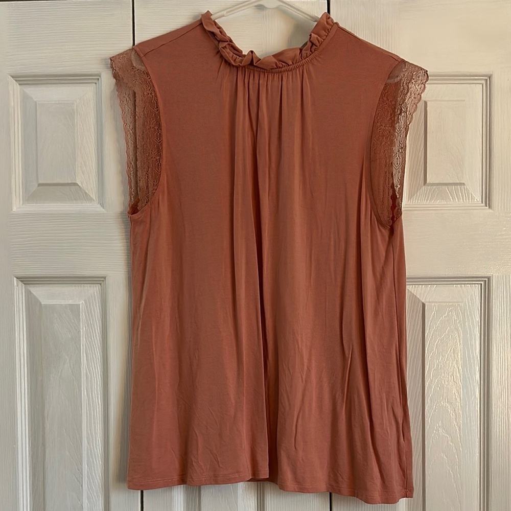 Dusty Pink Sleeveless Ruffle and Lace Blouse